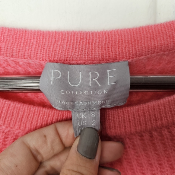 Pure Collection 100% Cashmere Knit Crochet Peach Long Sleeve Sweater sz US 2 - Picture 8 of 10